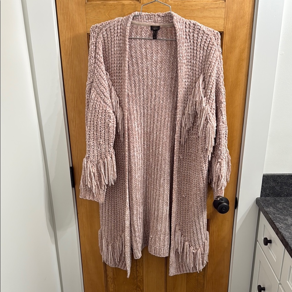 Pink Fringe Cardigan Sweater